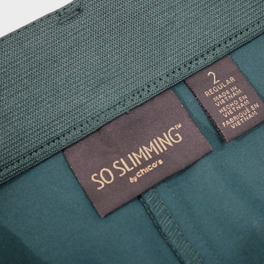 So Slimming Elyse Pants by Chico’s Womens Size 2= L/12 Elastic Waist Wave Green - Picture 3 of 6